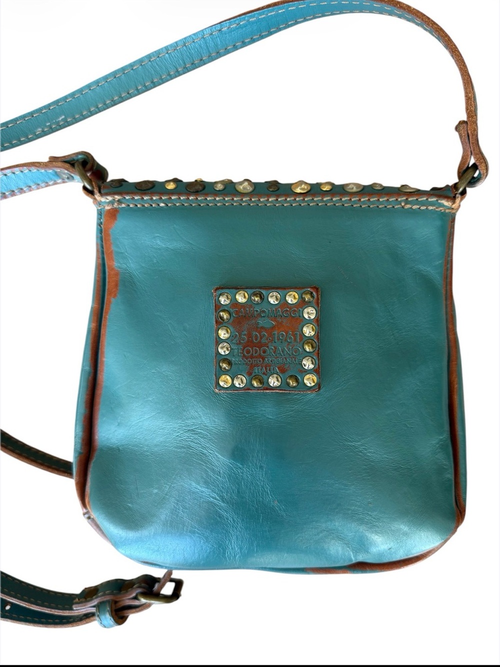 Campomaggi Turquoise Studded Crossbody Bag - Picture 2 of 7